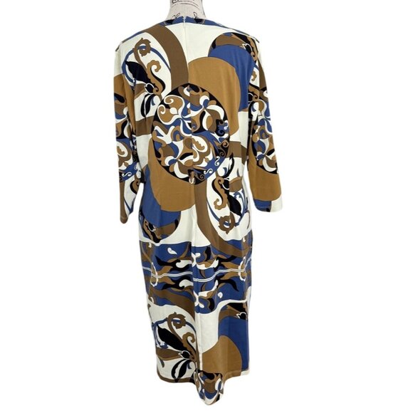 J. McLaughlin Dress Catalina Cloth 3/4 Sleeve Blue Tan White Abstract Women XL - Picture 3 of 8